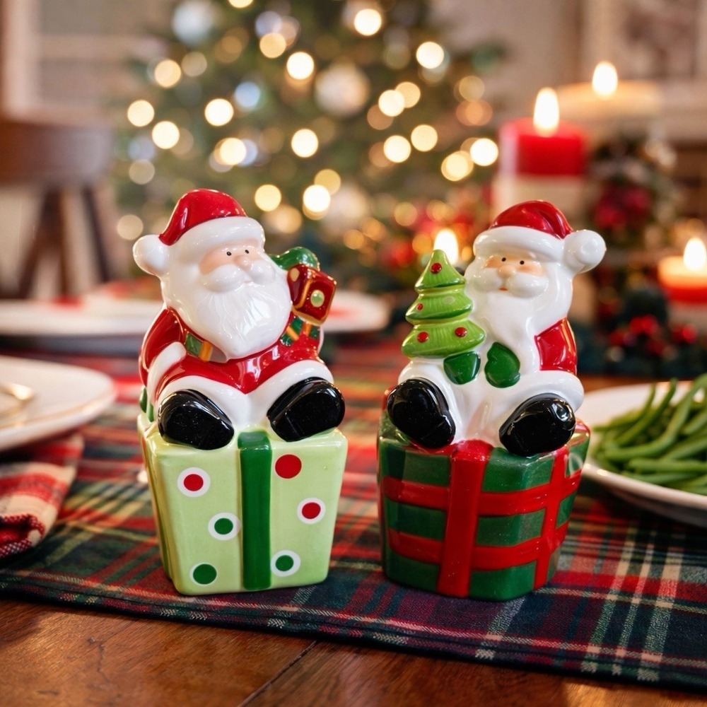 Cracker Barrel CHRISTMAS Santa Salt And Pepper Shakers Mingle And Jingle In Box
